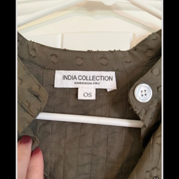 Emerson Fry Mandarin Collar Top in Swiss Dot in Moss | OS - Picture 9 of 9